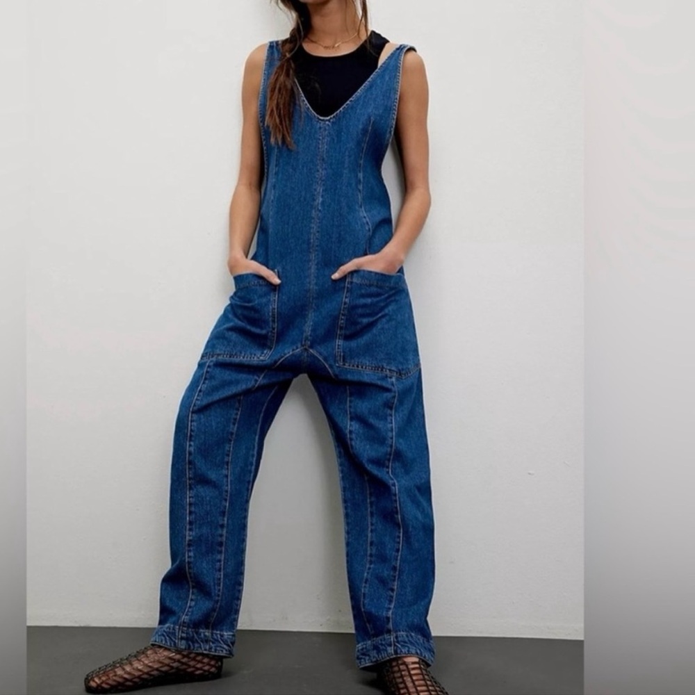 We The Free Blue Denim Jumpsuit